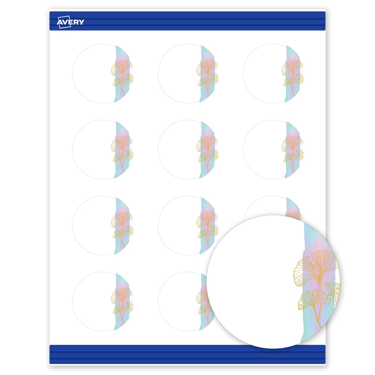 Avery Printable Round Business Cards with Sure Feed Technology, Pre-Printed Floral Design, Matte White, 2" Diameter, Laser & Inkjet Compatible, 120 Total, Great for Branding, Marketing, and Events